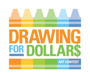 drawing for dollars art contest with multicolored illustrated crayons